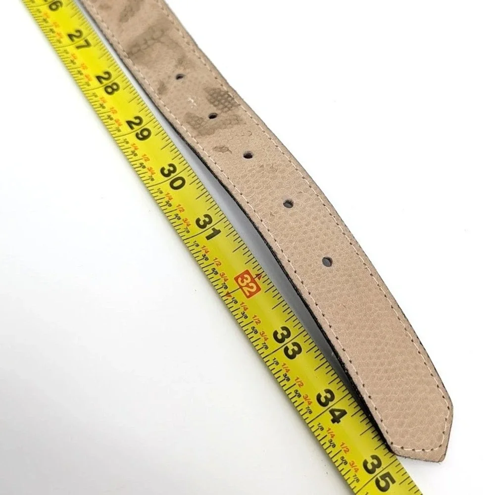 Tan Faux Snakeskin Belt Gold Angular Buckle Camo Print Textured Strap‎ 35in